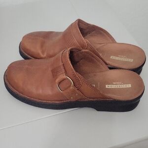 Clarks Brown Leather Mules